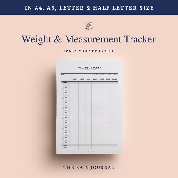 Weight &amp; Measurement Tracker Printable Instant Download 12 | Etsy