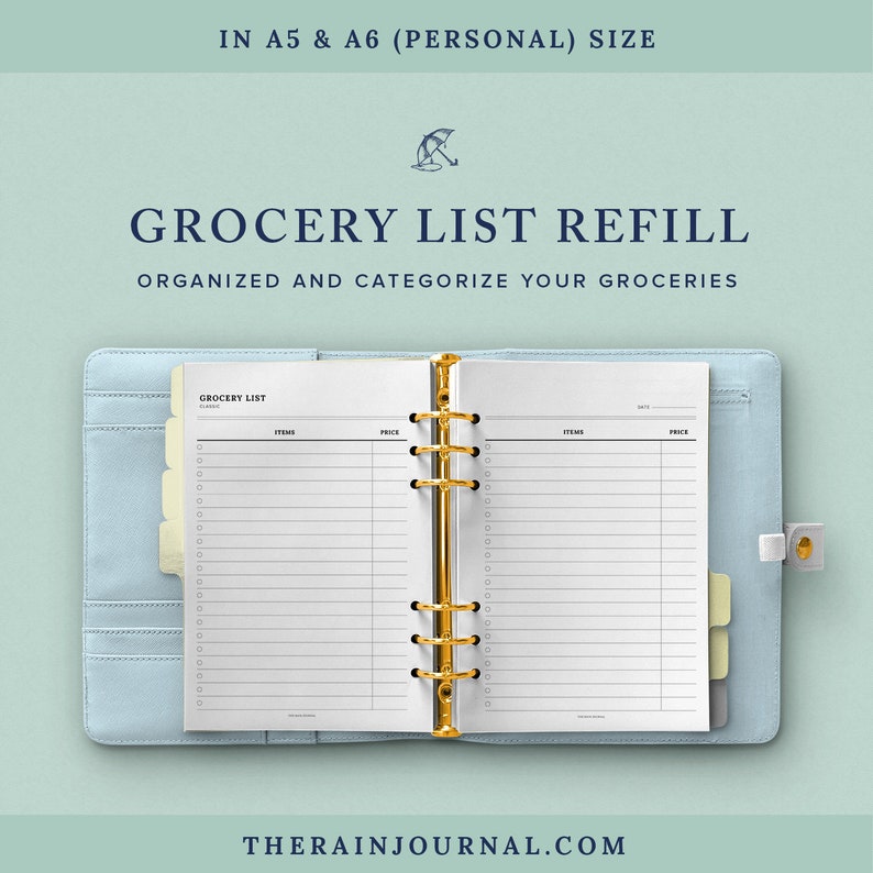Grocery List Printable A5 & Personal Planner Kikki K Etsy