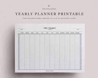 Yearly Planner Printable - Wall Planner, Desk Planner | Yearly Wall Planner | A2, A3, A4, A5, Letter, Half Letter | Landscape Classic