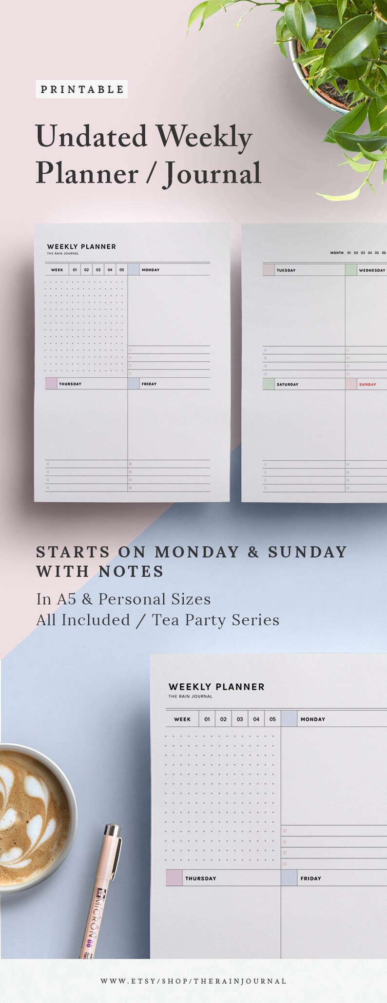 Printable Weekly Spread Weekly Planner Insert A5 Insert Etsy