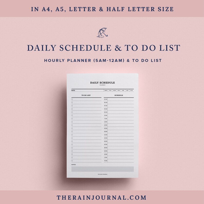 Hourly Planner Printable & to Do List Daily Planner Etsy UK