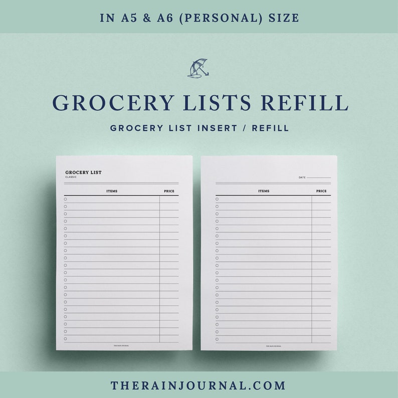 Grocery List Printable A5 & Personal Planner Kikki K Etsy