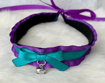 Purple and Teal Ruffle Day Collar, Kittenplay Day Collar, Submissive Collar, DDLG Collar, Cosplay Collar, Purple Choker, Kink Collar