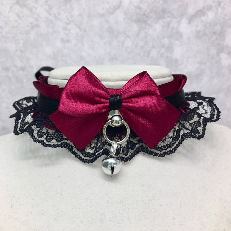 Burgundy and Black Lace Collar, BDSM Kittenplay Petplay Collar, DDLG Collar, Submissive Collar, Cosplay Choker, Kittenplay, Lolita 