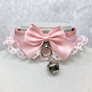 Pastel Pink Kittenplay Collar, BDSM Collar, DDLG Petplay Collar, Submissive Collar, Cosplay Choker, Pastel Pink Lolita Choker image 1