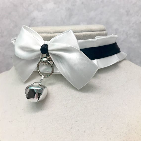 White and Black Collar, Petplay Collar, BDSM Collar, Black and White Kittenplay Collar, Submissive Kink Collar, Choker