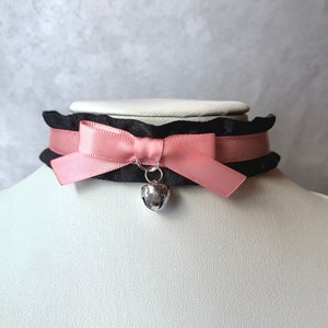 Pink and Black Day Collar, Kittenplay Collar, DDLG Choker, Pink and Black Cosplay Collar, Lolita Choker, Submissive Collar