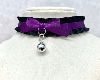 Purple and Black Ruffle Day Collar, Kittenplay Day Collar, Submissive Collar, DDLG Collar, Cosplay Collar, Purple Choker, Kink Collar