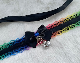 Rainbow and Black Collar, Rainbow Petplay Collar, Rainbow Choker, LGBT Pride Choker, DDLG Collar, Cosplay Collar, BDSM Lolita Collar