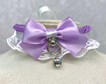 Lavender and White Lace Collar, Purple Petplay BDSM Collar, Purple Submissive Collar, Lace Collar, Lavender Collar, Lolita Pastel Choker