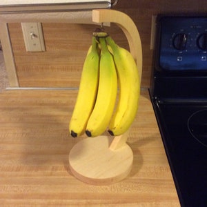 Wooden banana stand, circular base, curved post, free standing, countertop