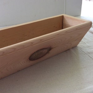 Decorative cedar box window planter, assorted sizes, natural, ready to plant, angled, drain holes, 35"