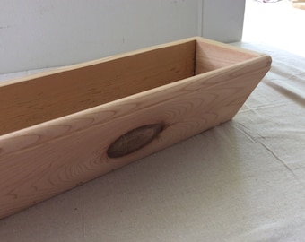 Decorative cedar box window planter, assorted sizes, natural, ready to plant, angled, drain holes, 35"