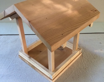 Covered pavilion bird feeder, cedar, outdoor, weather protected, outside