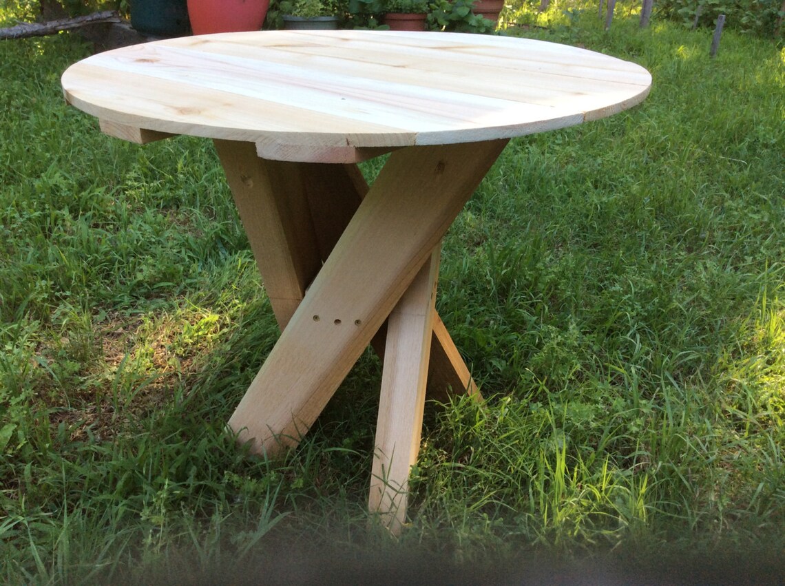 Outdoor Circular Side Table Cedar Twisted Legs Circular Etsy