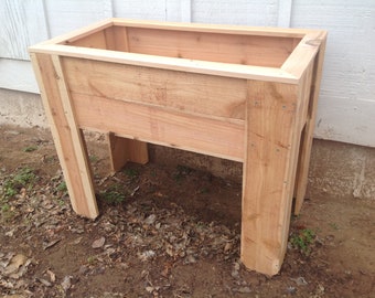 Cedar wood rectangular standing planter box, 30" high, rooftop gardening, efficiency gardening, easy, raised garden bed