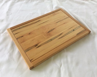 Ambrosia maple and cherry cutting board with juice groove, decorative tray, double sided with handles