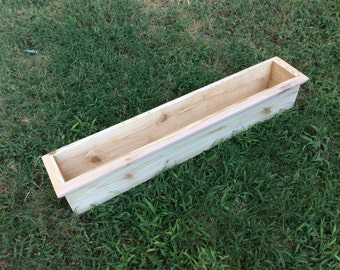 Decorative top edge cedar box window planter, assorted sizes, natural, ready to plant, rectangular, drain holes