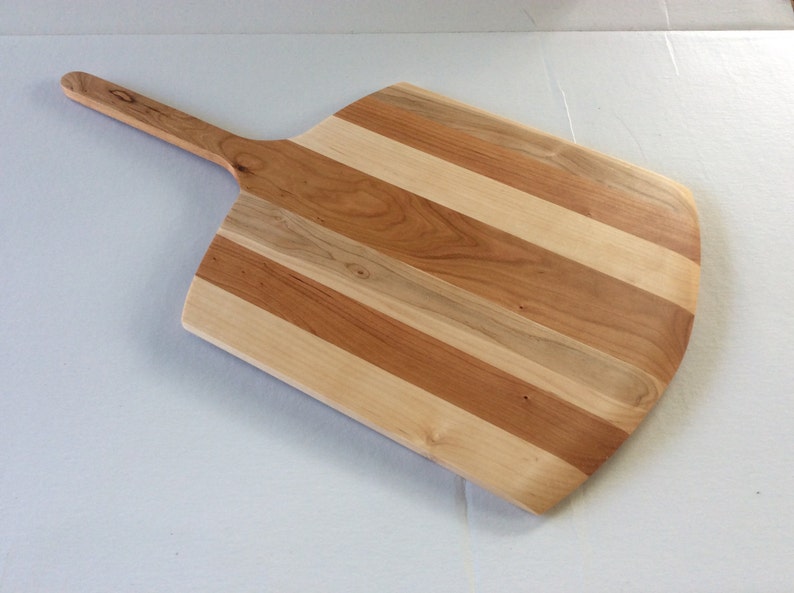 Handmade Maple and Cherry striped wooden pizza peel, pizza paddle, board image 1