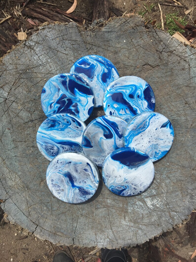 Resin Art Coasters Round Set 6 Etsy