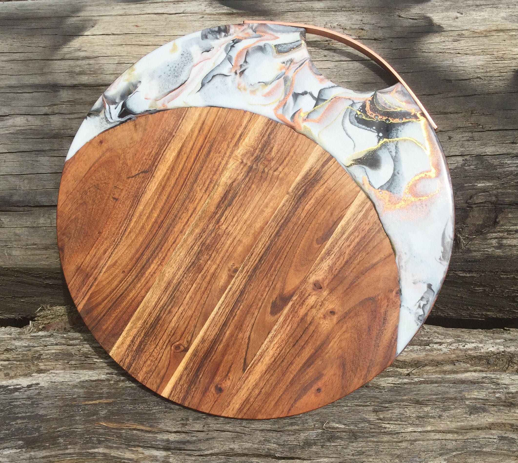 Resin Art Round grazing platter serving board with rose Etsy