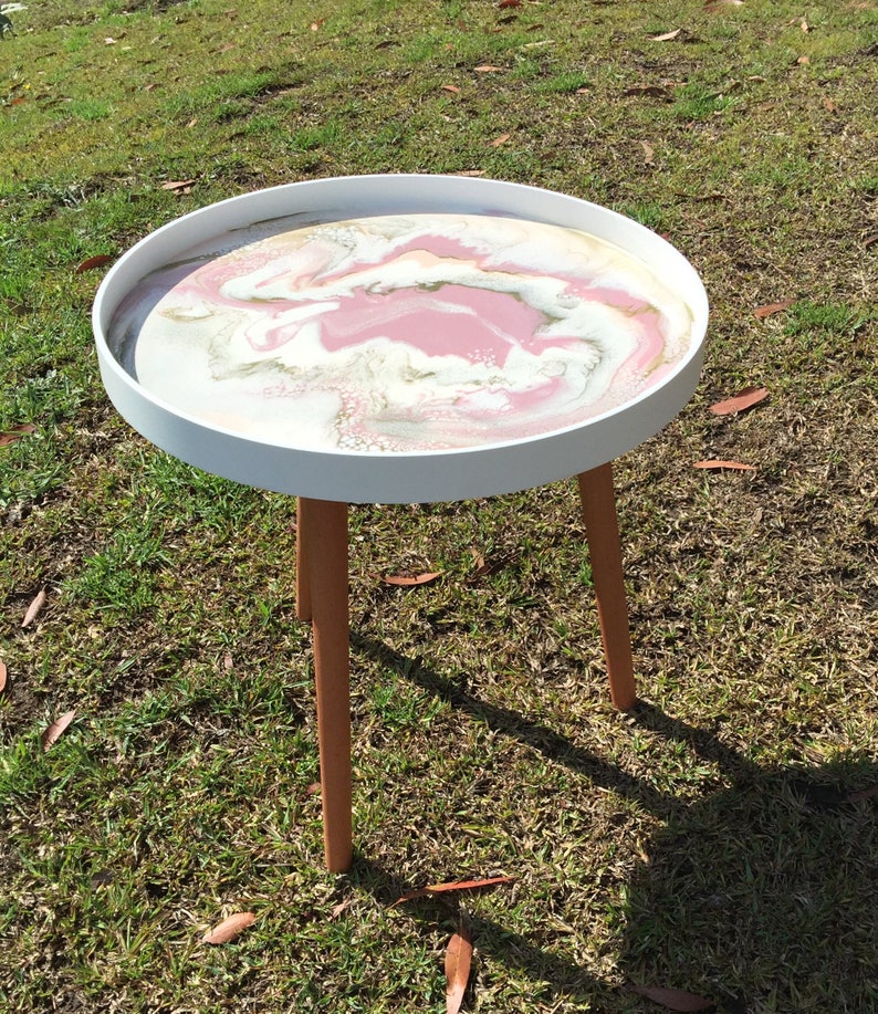 Resin Art Side Table Coffee Blush Pink Gold