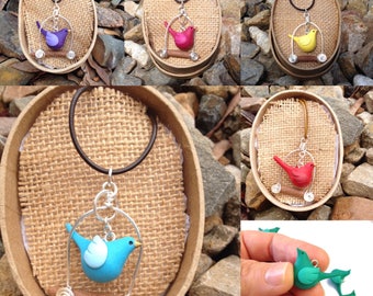 Bower Birdies Pendant on Leather