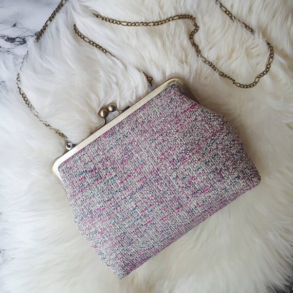 Pink Tweed Like Fabric Clutch Bag Everyday Evening Clutch Gift