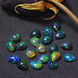 Natural Ethiopian black Opal pear Gemstone, black pear Opal Cabochon, Dark Opal,Tear Drop Opal Cabs Jewelry October Birthstone Welo Opal