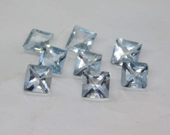 5 mm Aquamarine Square Faceted Cut Loose Gemstone , Seawater Color, Cerulean, Beryl Family Gemstone, For Jewelry Making Semi Stones Genuine
