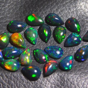 Black Opal Natural Ethiopian Opal Pear Cabochon 5X3mm-10X14mm , Authentic Opal Jewelry, Black Pear Welo Opal,Dark Opal Cabs Natural Gemstone