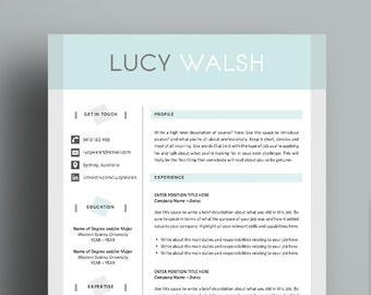 Resume Template - 4 Pg - CV - Cover Letter - References - 21 Icons - MS Word - Instant Digital Download - Creative & Professional - "Lucy"