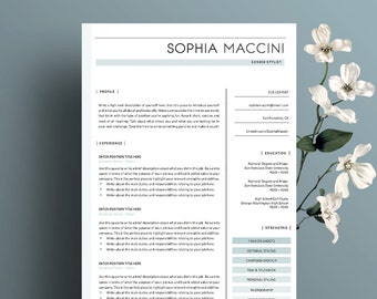 Resume Template 4 Page - CV - Cover Letter - References - 15 Icons - MS Word - Instant Digital Download - Professional - "Sage Dreams"