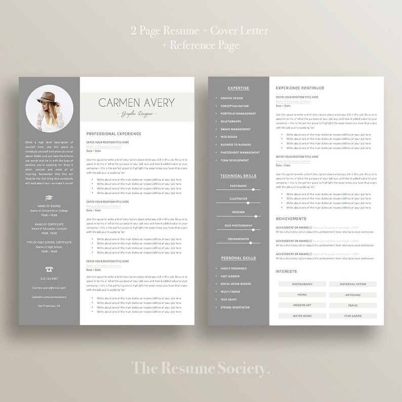 Resume Template 4 Pages CV Cover Letter References MS Word Instant ...