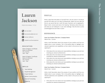 May include: A resume template with the name "Lauren Jackson" at the top. The resume includes sections for profile, experience, education, and skills. A gold pen rests on the left side of the resume.