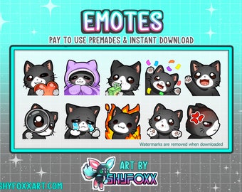 Black and White Cat Premade Emote Pack (RECOLORS AVAILABLE) Digital Files for Twitch and Discord Twitch Custom Emotes and Badges