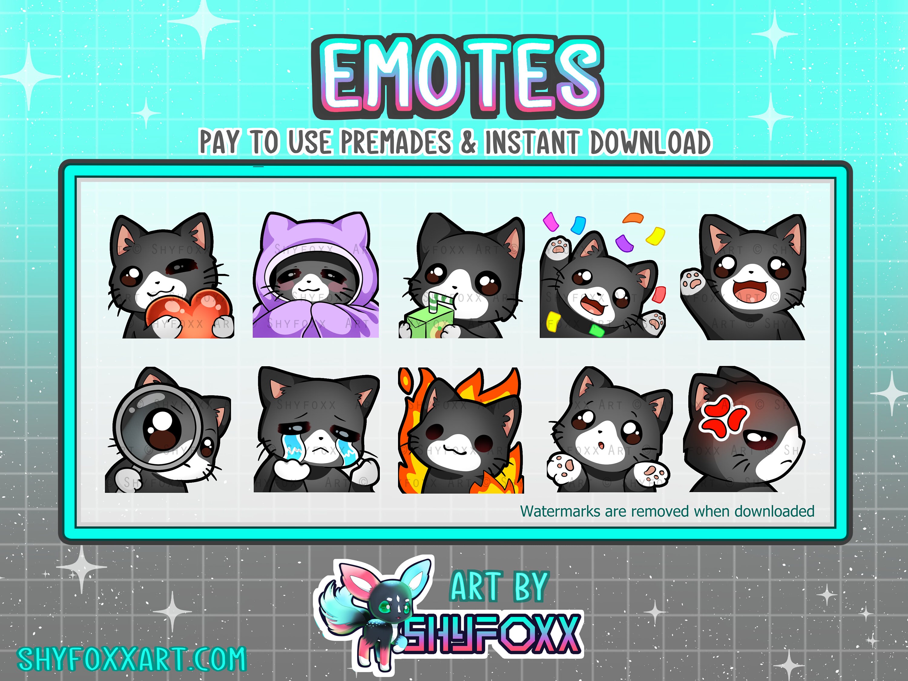 Black and White Cat Premade Emote Pack RECOLORS AVAILABLE Etsy Canada