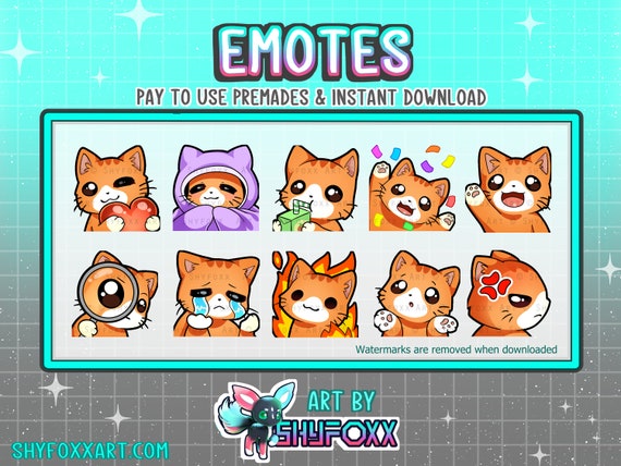 Orange Tabby Cat Premade Emote Pack (RECOLORS AVAILABLE) Digital Files for Twitch and Discord Twitch Custom Emotes and Badges
