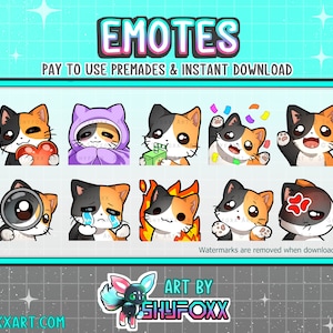 Calico Cat Premade Emote Pack (RECOLORS DISPONIBLES) Archivos digitales para Twitch y Discord Twitch Emotes e insignias personalizados