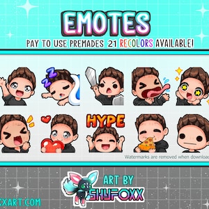 Brunette Guy Spiked Hair Emote Pack Premade for Twitch and Discord Download Digital Files Twitch Custom Emotes and Badges Artist