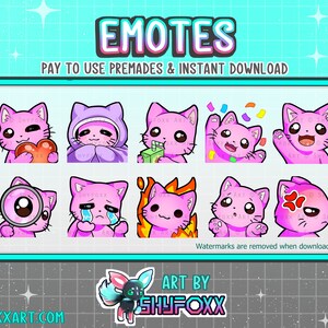 Pink Cat Premade Emote Pack (RECOLORS AVAILABLE) Digital Files for Twitch and Discord Twitch Custom Emotes and Badges