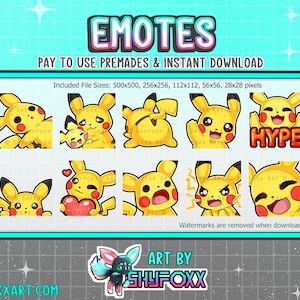Pikachu Emote Pack Premade for Twitch, Tiktok, Discord Download Digital Files Twitch Custom Emotes and Badges Artist