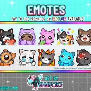 Cat Emotes (18 RECOLORS OPTIONS AVAILABLE) for Twitch and Discord Download Digital Files Twitch Custom Emotes Artist