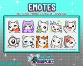 White Cat Premade Emote Pack (RECOLORS AVAILABLE) Digital Files for Twitch and Discord Twitch Custom Emotes and Badges