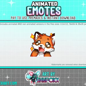 ANIMATED Fox Emote (Starry Eyed)Themed Digital Files for Twitch and Discord Animation Emote Artist