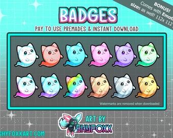 Ghost Cat Halloween Sub & Bit Badges Kitty Premade Pack of 12 for Twitch and Discord for Instant Download