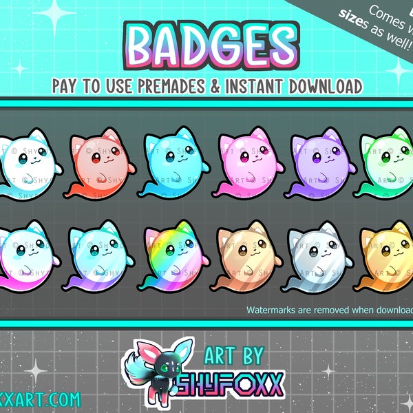 Ghost Cat Halloween Sub & Bit Badges Kitty Premade Pack of 12 for Twitch and Discord for Instant Download