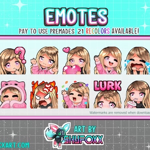 Blonde Pink Girl Chibi Emote Pack Premade for Twitch and Discord Download Digital Files Twitch Custom Emotes and Badges Artist