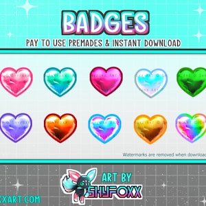 Heart Sub & Bit Badges Premade Pack of 10 for Twitch and Discord for Instant Download