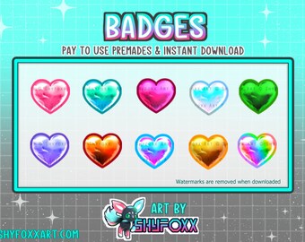 Heart Sub & Bit Badges Premade Pack of 10 for Twitch and Discord for Instant Download